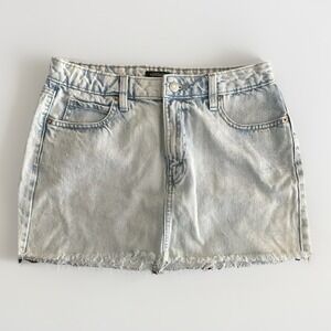 Y2K Wild‎ Fable Sz 4 Distressed Denim 90s Mini Skirt Low-Rise Frayed Raw Hem